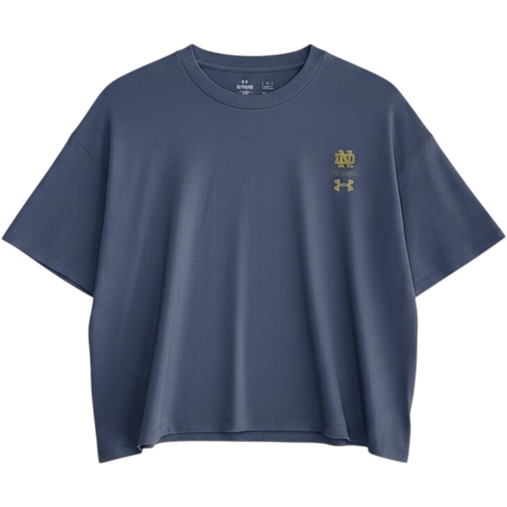 Under Armour Crop Boxy T Shirt Women XL Blue Notre Dame Fighting Irish Loose NEW